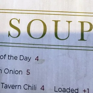 a menu for soup