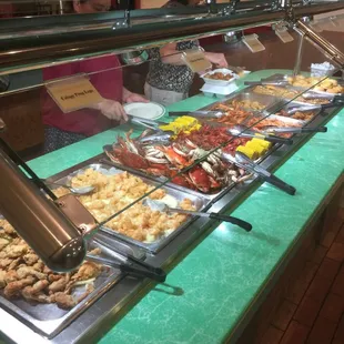 a buffet full of food