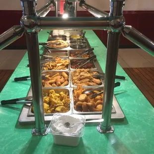 a buffet full of food