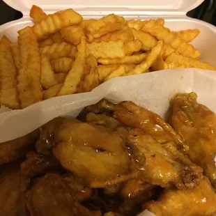Honey mustard wings and fries