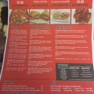 Sub menu for Grandad&apos;s Pizza, Morse Rd.