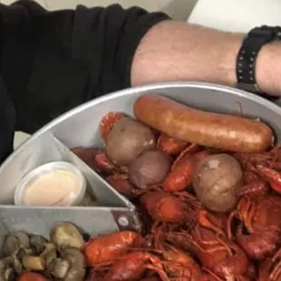 Crawfish sausage potatoes mushrooms