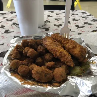 a plate of fried chicken