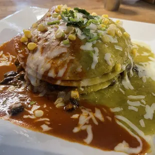 Stacked pork enchiladas