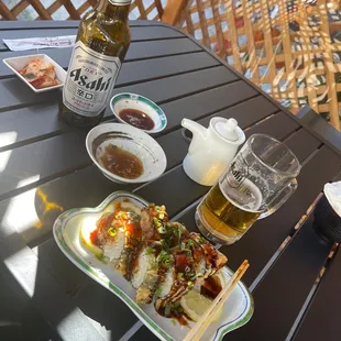 Dynamite Roll Dynamite Roll, large Asahi beer.