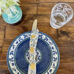 a plate with a knife and fork