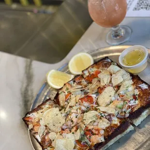 a pizza and a drink