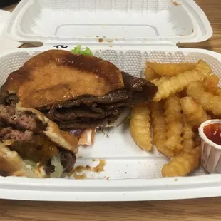 Teri beef burger, Teri cheese smash burger and double fried fries.