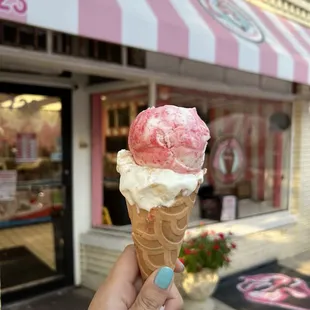 Strawberry Shortcake and Banana Pudding on a cone