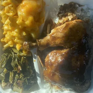 a meal in a styrofoam container