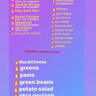 a menu for a restaurant