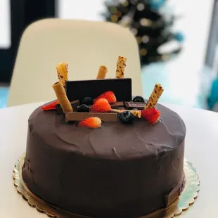 White cake with chocolate icing