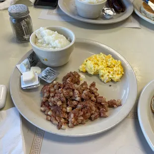 Corned Beef Hash, Scrambled Eggs with Cheese