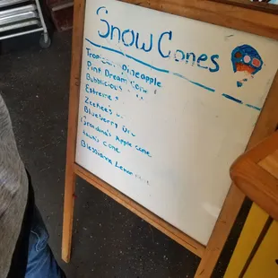 Snow cones menu