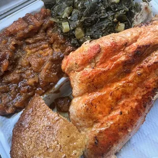 Grilled Salmon Collard Greens Sweet Yams