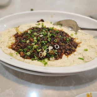 Steamed Eggs, Tofu with Ground Pork and Sprouts