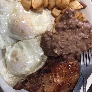 Our new menu includes a PORK CHOP plate.. this plate is so good and very filling! Home made tortilla included, but not shown