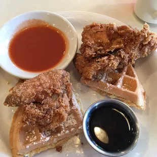 Since it's on not the menu we combined our Chicken dinner with Belgian Waffle - love the hot sauce mixed with maple syrup - Yum!