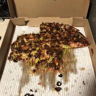 a half eaten pizza