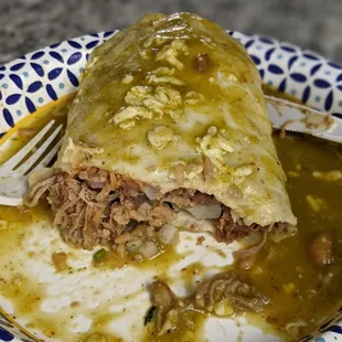 Wet Carnitas Burrito with Green Sauce