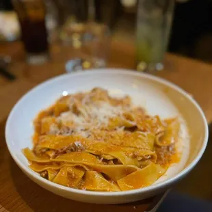 Generous plate of Pappardelle bolognese + Veal &amp; pork Ragu + Parmigiano reggiano