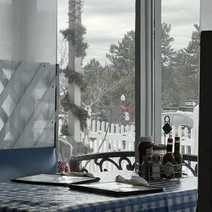 View of the snow from the booth.