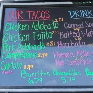 Grandotes Taco Grill Menu.