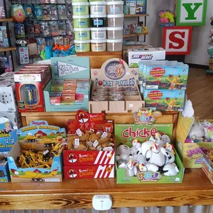 a table full of toys