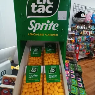 a display of tic - tac - sprite lemon - lime flavored candy