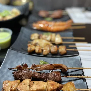 skewers of meat and vegetables