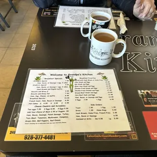 Menu &amp; coffee