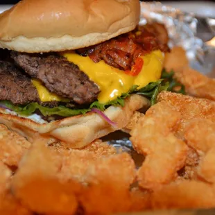 Double Bacon Cheese Burger w Tots