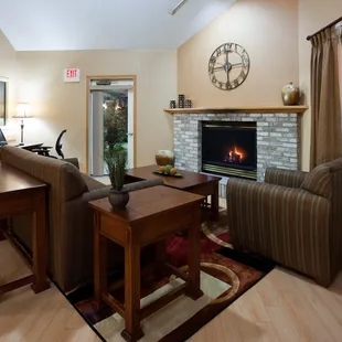 Cozy lobby with fireplace