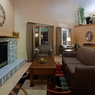 Cozy lobby with fireplace