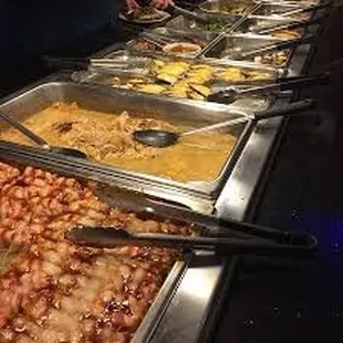 a buffet full of food