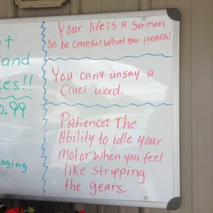 Wise words on the board.