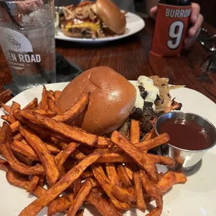 Locomotive burger and sweet potato fries