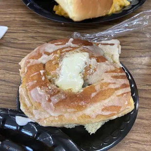 two plates of breakfast food