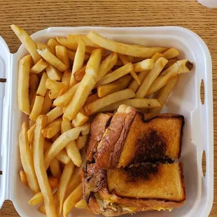 Texas Toast Grilled Cheese Mushroom Burger &amp; French Fries