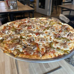 The Chicago pizza with sausage, mushrooms and sweet peppers. Yum!