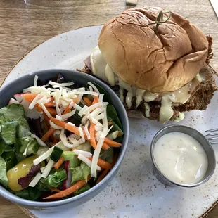 side salad and sandwich