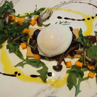 Soft boiled Farm Egg on shortbread with mushrooms. beautiful!