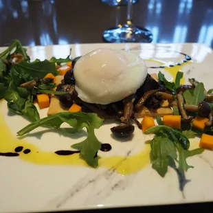 mushroom on short bread with soft farm egg
