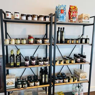 shelves full of condiments