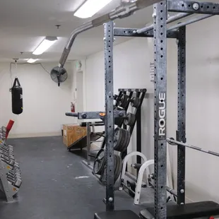 A fitness area that includes all of the essentials, plus a punching bag to blow off some steam!