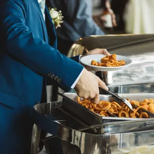 French Fry Bar: Steak Fries, Seasoned Curly Fries and Tater Tots. Accompanied with Ranch, BBQ Sauce and Ketchup