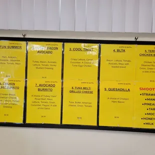 menus on a wall