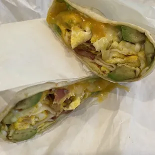Tiny avocado breakfast burrito.  Very bland.