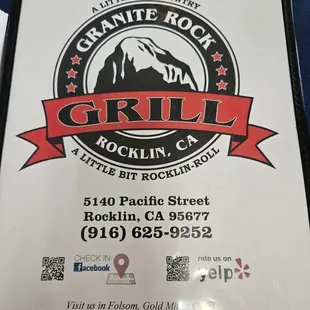Front of the menu
