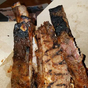 BBQ Trio..tough, dry, and overcooked.